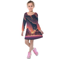 Fire Flame Burn Hot Heat Light Burning Orange Kids  Long Sleeve Velvet Dress by Ravend