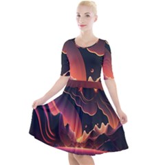 Fire Flame Burn Hot Heat Light Burning Orange Quarter Sleeve A-line Dress by Ravend