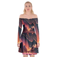 Fire Flame Burn Hot Heat Light Burning Orange Off Shoulder Skater Dress by Ravend