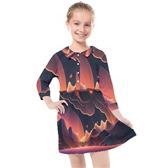 Fire Flame Burn Hot Heat Light Burning Orange Kids  Quarter Sleeve Shirt Dress by Ravend