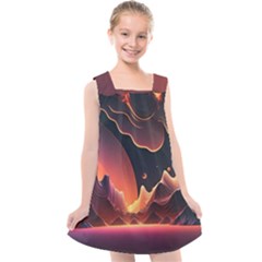 Fire Flame Burn Hot Heat Light Burning Orange Kids  Cross Back Dress by Ravend