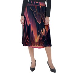 Fire Flame Burn Hot Heat Light Burning Orange Classic Velour Midi Skirt  by Ravend