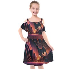 Fire Flame Burn Hot Heat Light Burning Orange Kids  Cut Out Shoulders Chiffon Dress by Ravend