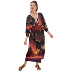 Fire Flame Burn Hot Heat Light Burning Orange Grecian Style  Maxi Dress by Ravend