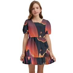 Fire Flame Burn Hot Heat Light Burning Orange Kids  Short Sleeve Dolly Dress by Ravend