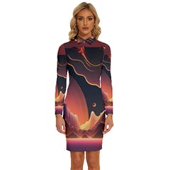 Fire Flame Burn Hot Heat Light Burning Orange Long Sleeve Shirt Collar Bodycon Dress by Ravend