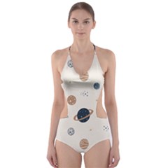 Space Planets Art Pattern Design Wallpaper Cut-out One Piece Swimsuit by Ravend