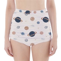 Space Planets Art Pattern Design Wallpaper High-waisted Bikini Bottoms by Ravend