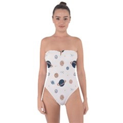 Space Planets Art Pattern Design Wallpaper Tie Back One Piece Swimsuit by Ravend