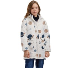 Space Planets Art Pattern Design Wallpaper Kid s Hooded Longline Puffer Jacket by Ravend