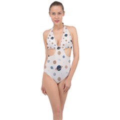 Space Planets Art Pattern Design Wallpaper Halter Front Plunge Swimsuit by Ravend