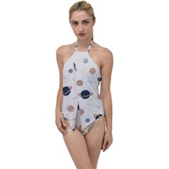 Space Planets Art Pattern Design Wallpaper Go With The Flow One Piece Swimsuit by Ravend