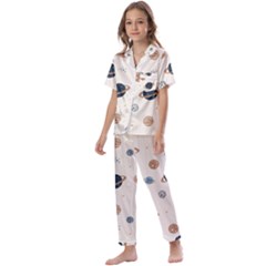 Space Planets Art Pattern Design Wallpaper Kids  Satin Short Sleeve Pajamas Set by Ravend