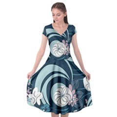 Flowers Pattern Floral Ocean Abstract Digital Art Cap Sleeve Wrap Front Dress by Ravend