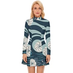 Flowers Pattern Floral Ocean Abstract Digital Art Long Sleeve Velour Longline Dress by Ravend