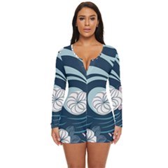 Flowers Pattern Floral Ocean Abstract Digital Art Long Sleeve Boyleg Swimsuit by Ravend