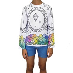 Rainbow Fun Cute Minimal Doodle Drawing Kids  Long Sleeve Swimwear by Ravend