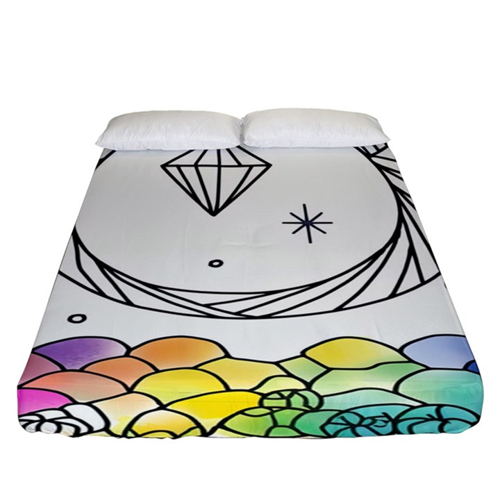 Rainbow Fun Cute Minimal Doodle Drawing Fitted Sheet (King Size)