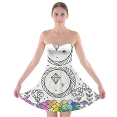 Rainbow Fun Cute Minimal Doodle Drawing Strapless Bra Top Dress by Ravend