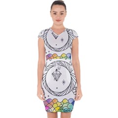 Rainbow Fun Cute Minimal Doodle Drawing Capsleeve Drawstring Dress  by Ravend