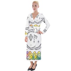 Rainbow Fun Cute Minimal Doodle Drawing Velvet Maxi Wrap Dress by Ravend