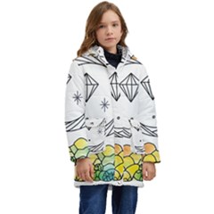 Rainbow Fun Cute Minimal Doodle Drawing Kid s Hooded Longline Puffer Jacket by Ravend