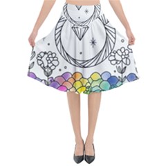 Rainbow Fun Cute Minimal Doodle Drawing Flared Midi Skirt by Ravend