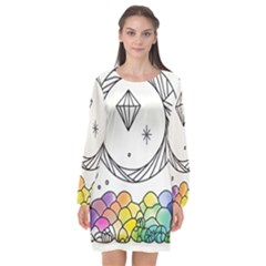 Rainbow Fun Cute Minimal Doodle Drawing Long Sleeve Chiffon Shift Dress  by Ravend