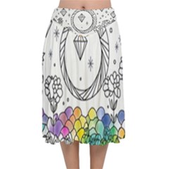 Rainbow Fun Cute Minimal Doodle Drawing Velvet Flared Midi Skirt by Ravend