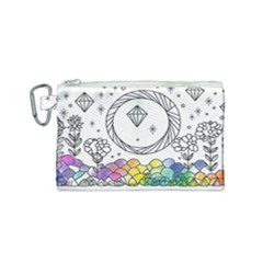 Rainbow Fun Cute Minimal Doodle Drawing Canvas Cosmetic Bag (small) by Ravend