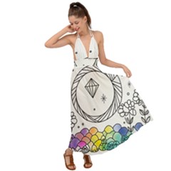 Rainbow Fun Cute Minimal Doodle Drawing Backless Maxi Beach Dress by Ravend