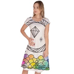 Rainbow Fun Cute Minimal Doodle Drawing Classic Short Sleeve Dress by Ravend