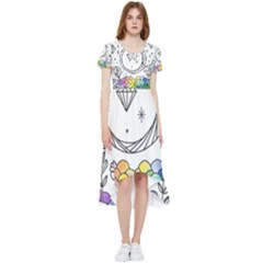 Rainbow Fun Cute Minimal Doodle Drawing High Low Boho Dress by Ravend