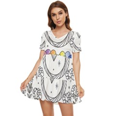 Rainbow Fun Cute Minimal Doodle Drawing Tiered Short Sleeve Babydoll Dress by Ravend