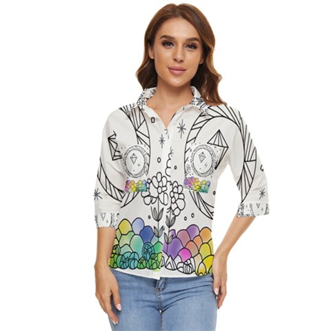 Rainbow Fun Cute Minimal Doodle Drawing Women s Quarter Sleeve Pocket Shirt by Ravend