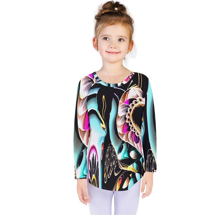 Garden Flower Nature Digital Art Abstract Kids  Long Sleeve Tee