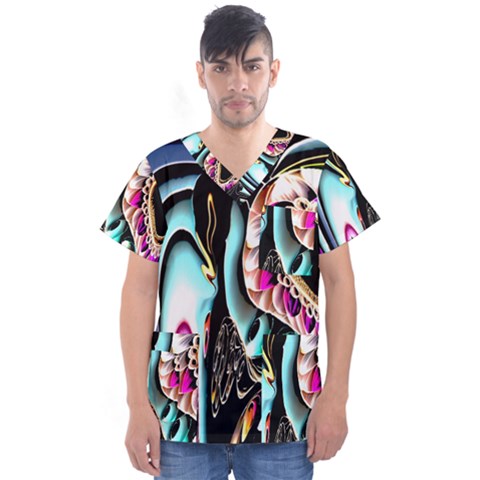 Garden Flower Nature Digital Art Abstract Men s V-neck Scrub Top by Ravend