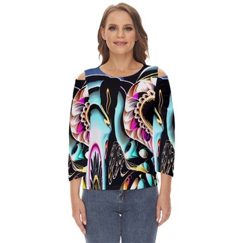 Garden Flower Nature Digital Art Abstract Cut Out Wide Sleeve Top by Ravend