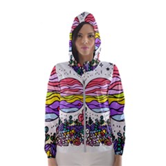 Rainbow Fun Cute Minimal Doodle Drawing Unique Women s Hooded Windbreaker by Ravend