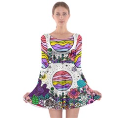 Rainbow Fun Cute Minimal Doodle Drawing Unique Long Sleeve Skater Dress by Ravend