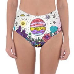 Rainbow Fun Cute Minimal Doodle Drawing Unique Reversible High-waist Bikini Bottoms by Ravend