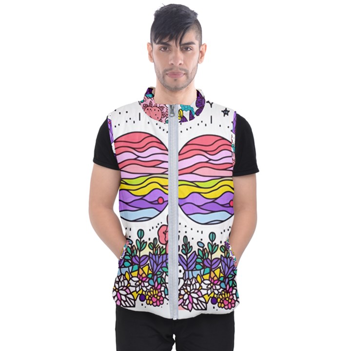 Rainbow Fun Cute Minimal Doodle Drawing Unique Men s Puffer Vest