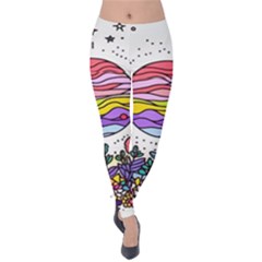 Rainbow Fun Cute Minimal Doodle Drawing Unique Velvet Leggings by Ravend