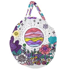 Rainbow Fun Cute Minimal Doodle Drawing Unique Giant Round Zipper Tote by Ravend