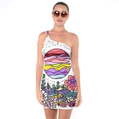 Rainbow Fun Cute Minimal Doodle Drawing Unique One Soulder Bodycon Dress by Ravend