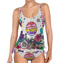 Rainbow Fun Cute Minimal Doodle Drawing Unique Tankini Set by Ravend