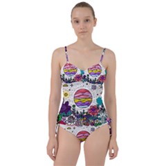 Rainbow Fun Cute Minimal Doodle Drawing Unique Sweetheart Tankini Set by Ravend