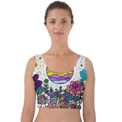 Rainbow Fun Cute Minimal Doodle Drawing Unique Velvet Crop Top