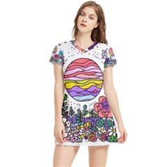 Rainbow Fun Cute Minimal Doodle Drawing Unique Women s Sports Skirt by Ravend