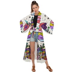 Rainbow Fun Cute Minimal Doodle Drawing Unique Maxi Kimono by Ravend